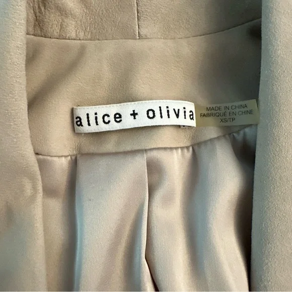 Alice + Olivia Cream Open Front Goat Leather Harvey Suede Crop Jacket XS - Picture 4 of 9
